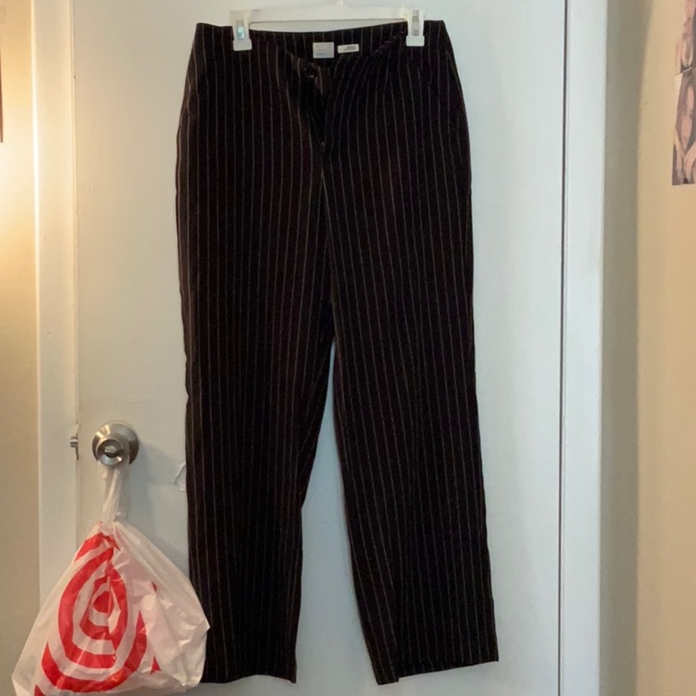 Black and white striped long pants.